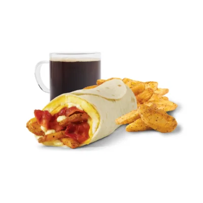 Wendy's Breakfast Burrito, Bacon with side dish and drink