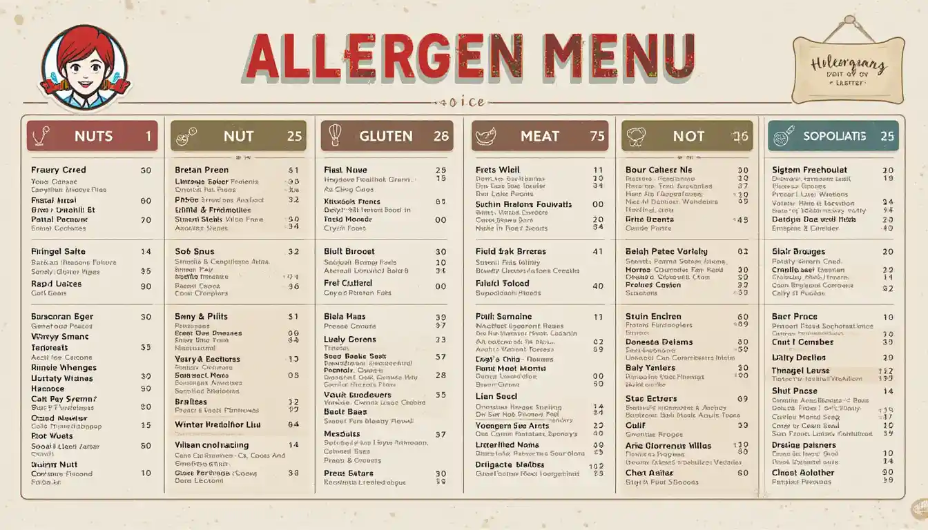 Wendy's Allergen Menu – Detailed list of menu items with allergen information, including dairy, gluten, nuts, and more."