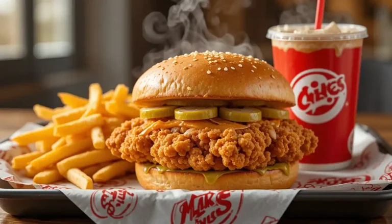 "Classic Chicken Sandwich Combo with crispy chicken sandwich, fries, and drink served in branded packaging with visible logo"